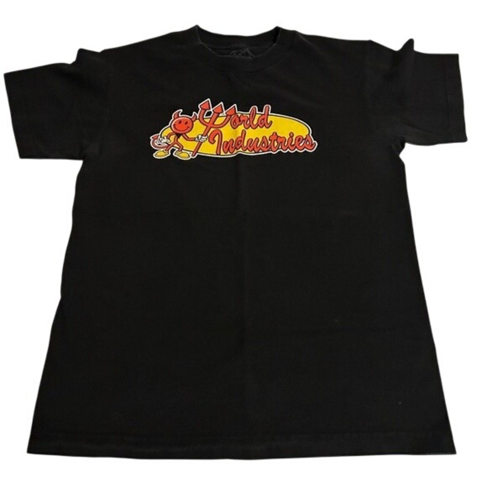 World Industries Vintage Retro Corp Devil Crew Neck Cotton Black Tee Shirt Small